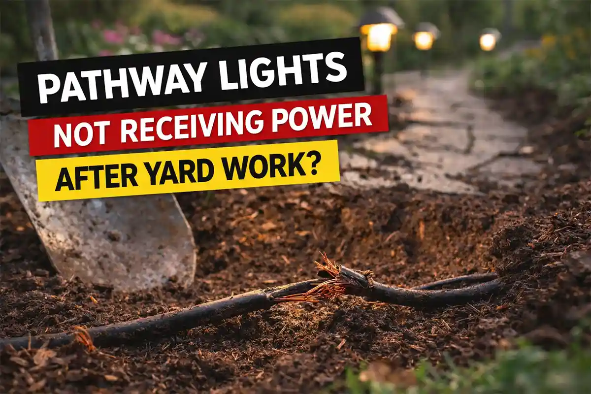 Pathway lights not receiving power after yard work due to damaged underground landscape lighting cable.