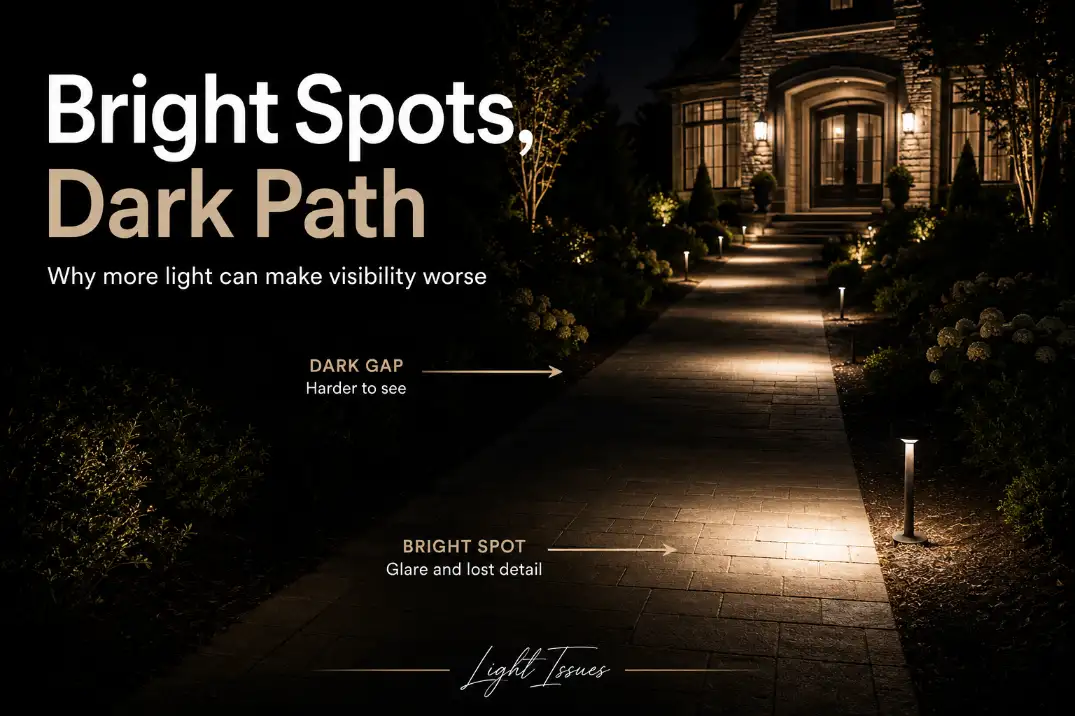 Premium cover image showing outdoor walkway lights with bright spots and dark gaps labeled Bright Spots, Dark Path.