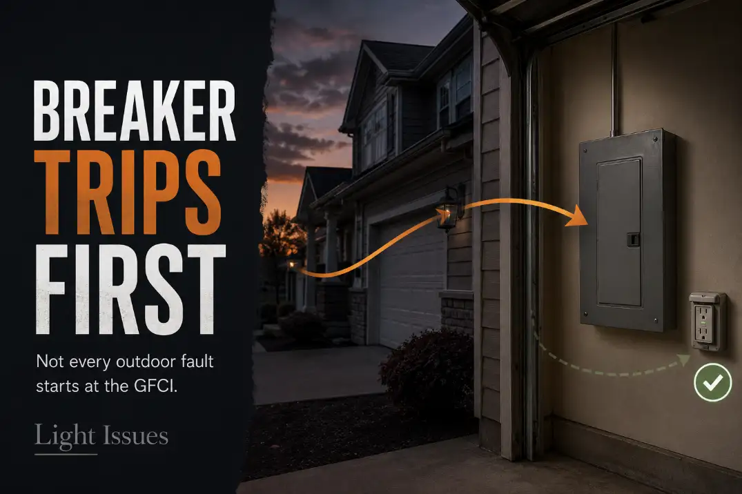 Outdoor lights failing while the breaker trips first and the GFCI outlet stays set.